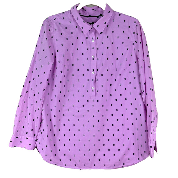 Talbots Womens Clip Dot Popover Preppy Shirt Size L Purple Pastel Office Career - Picture 2 of 7